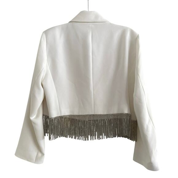 Gianni Bini Anya Rhinestone Fringe Jacket Skort Set 12 White Festival Concert - Picture 3 of 16